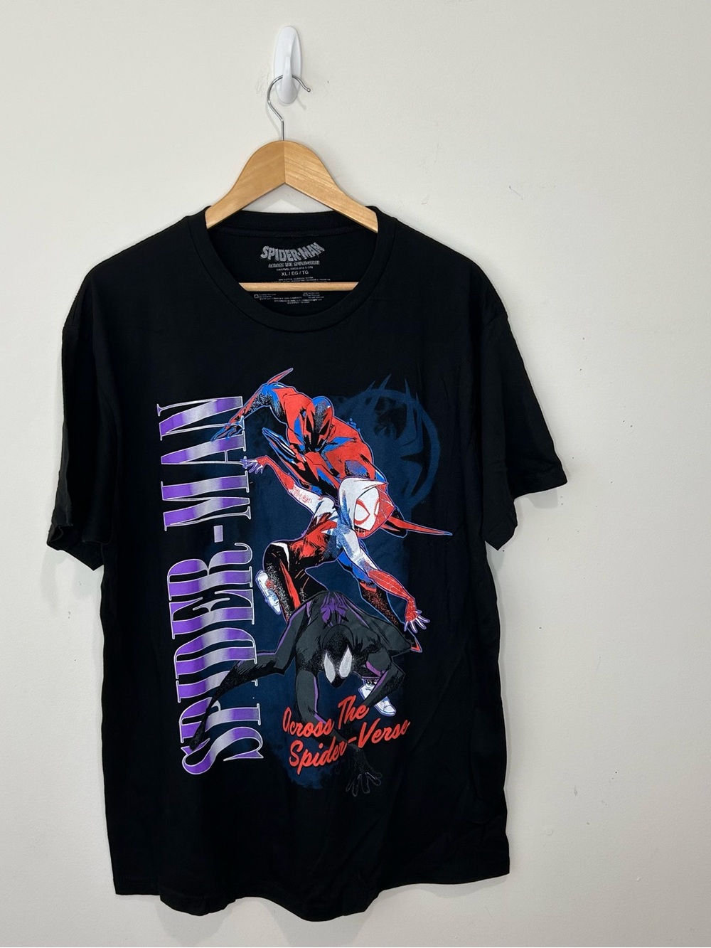 Spider-Man Men T-Shirt XL Black Across The Spider-Verse Marvel Graphic Print Tee